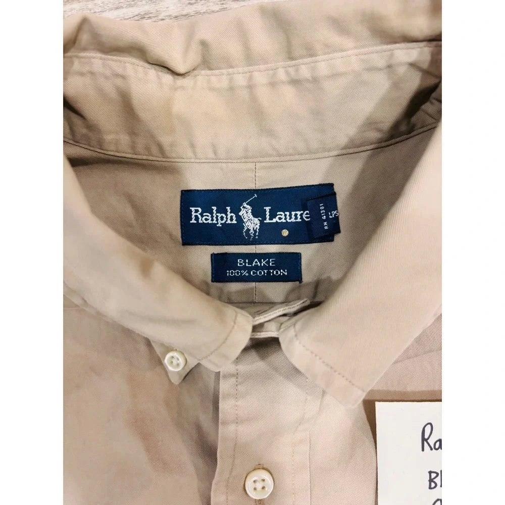 Polo Ralph Lauren Blake Mens Large Khaki Tan Short Sleeve Button Cotton Shirt